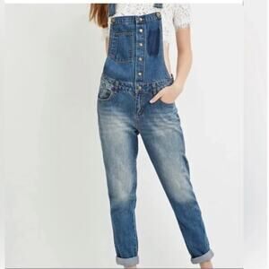 Life in Progress Distressed Snap Front Denim Overalls XS